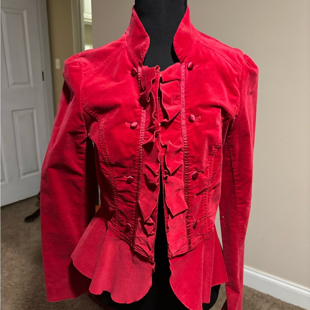 White House Black Market Red Ruffled Blazer